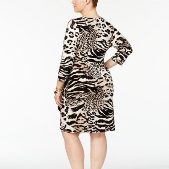 INC Macy's Animal Print Wrap Dress Stretch 1X 2X - Picture 2 of 4